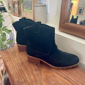 Sorel Cate Black Suede Pull-On Boots - Waterproof Ankle Boots - Size 8